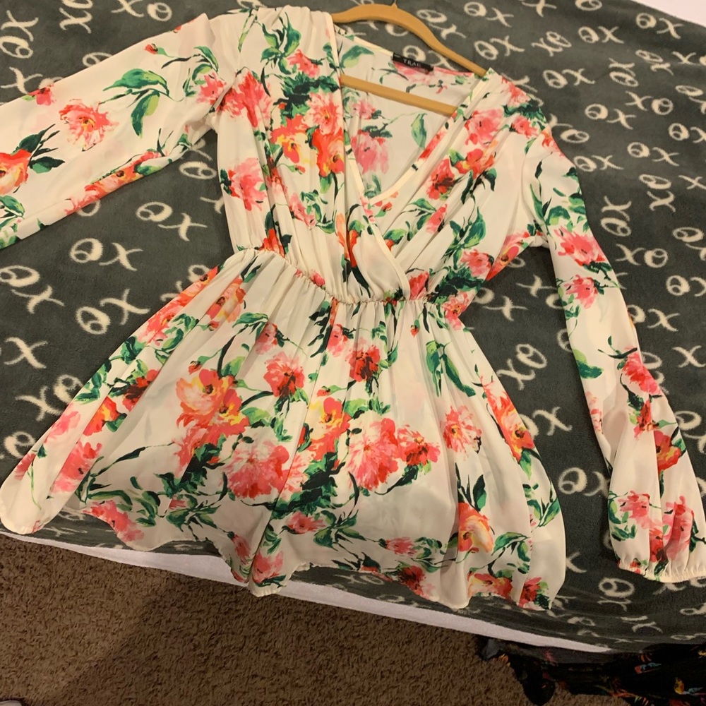 White and floral romper